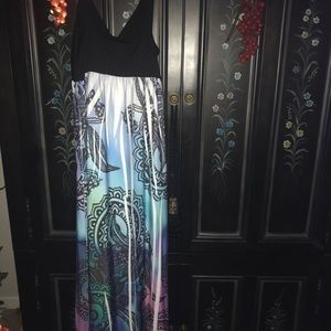 Women’s size medium long maxi, dress, black blue, and some purple